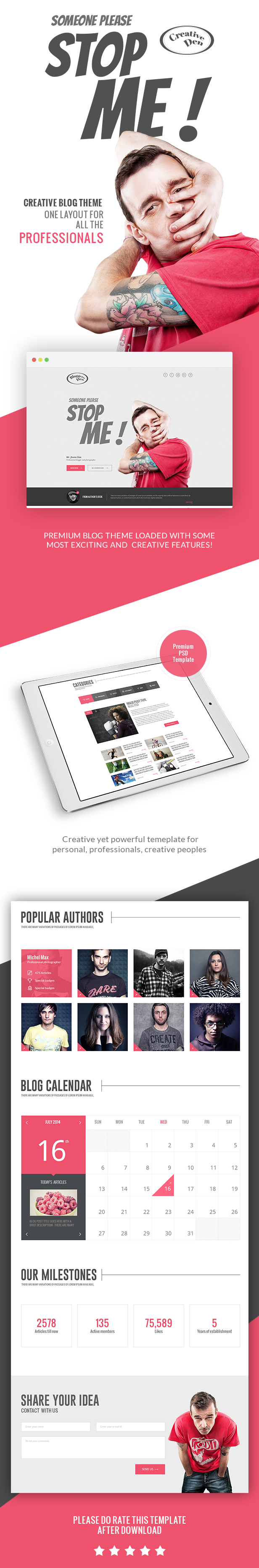 Bloggers Den - One Page Personal Blog Template - 1